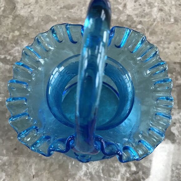 Vintage Kanawha Glass Basket, grapevine Pattern, Blue 8" - Picture 4 of 5